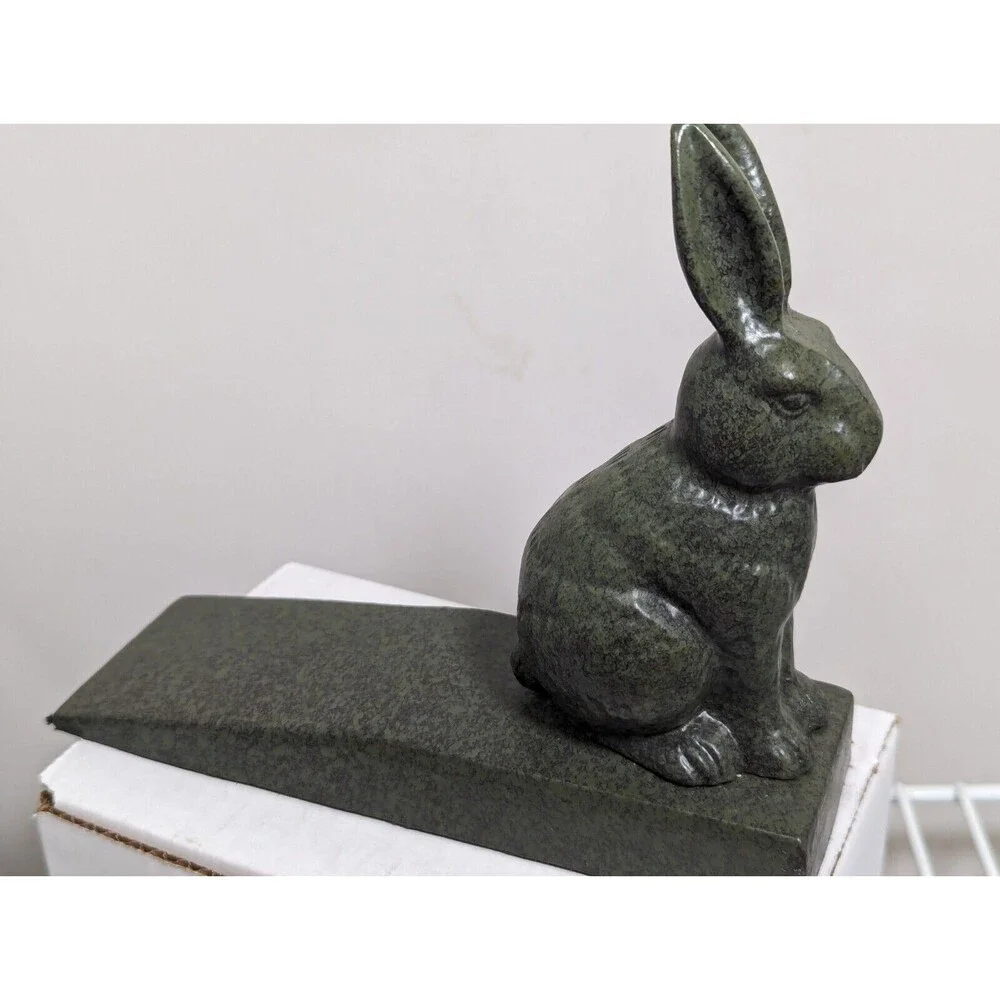 Bunny Rabbit Doorstop Wedge Cast Iron Rustic Antique Turquoise Garden Decor